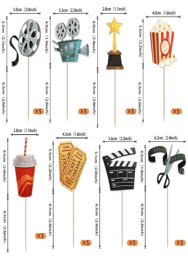 Rsstarxi 40 Pack Movie Cupcake Toppers Movie Night Roll Camera Popcorn Cupcake Picks Decorations for Hollywood Theme Baby Shower Kids Birthday Theme Party Cake Decorations - Image 2