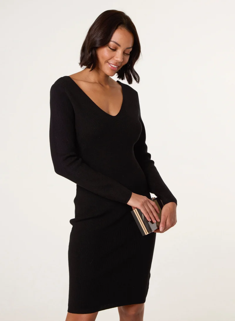 بلو فانيلا V Neck Bow Back Detailed Knitted Dress