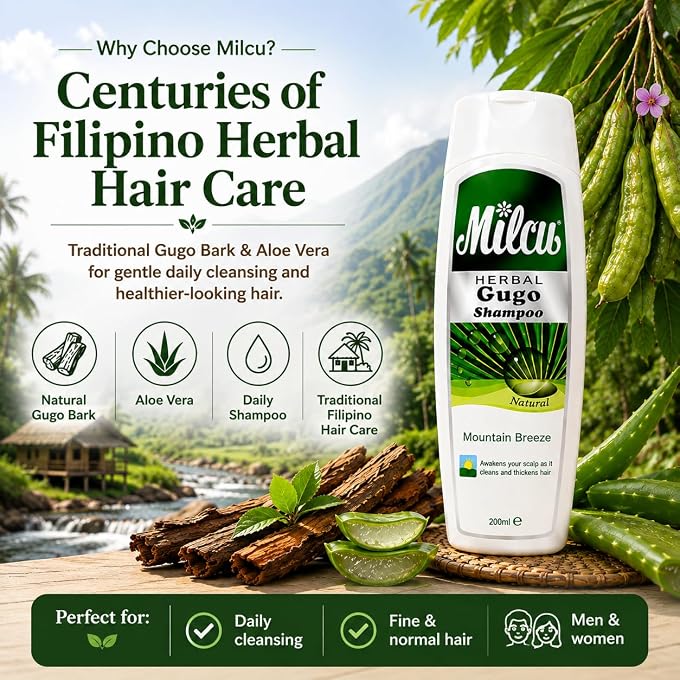 Milcu Gugo Herbal Shampoo with Natural Gugo Bark & Aloe Vera, Volumizing Shampoo for Fine & Thinning Hair, Daily Scalp Cleansing, Helps Promote Fuller-Looking Hair, Mountain Breeze, 6.76 fl oz - Image 2