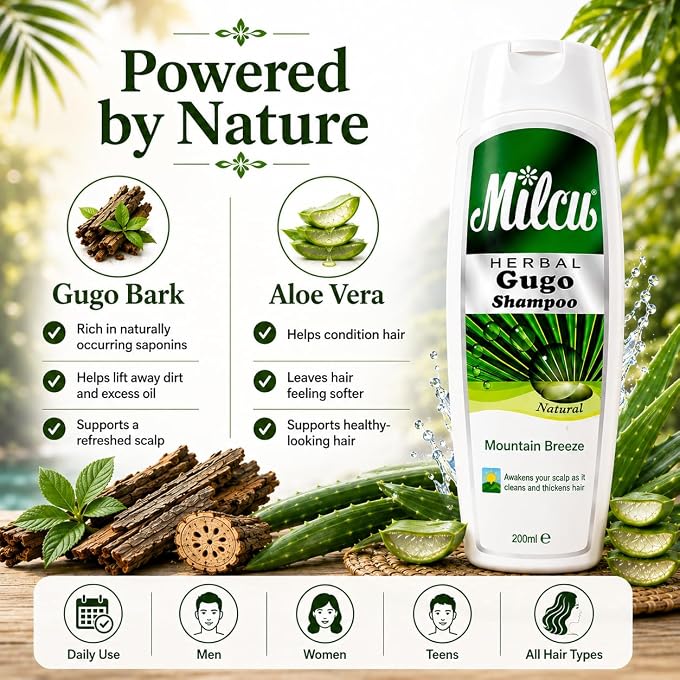Milcu Gugo Herbal Shampoo with Natural Gugo Bark & Aloe Vera, Volumizing Shampoo for Fine & Thinning Hair, Daily Scalp Cleansing, Helps Promote Fuller-Looking Hair, Mountain Breeze, 6.76 fl oz - Image 3