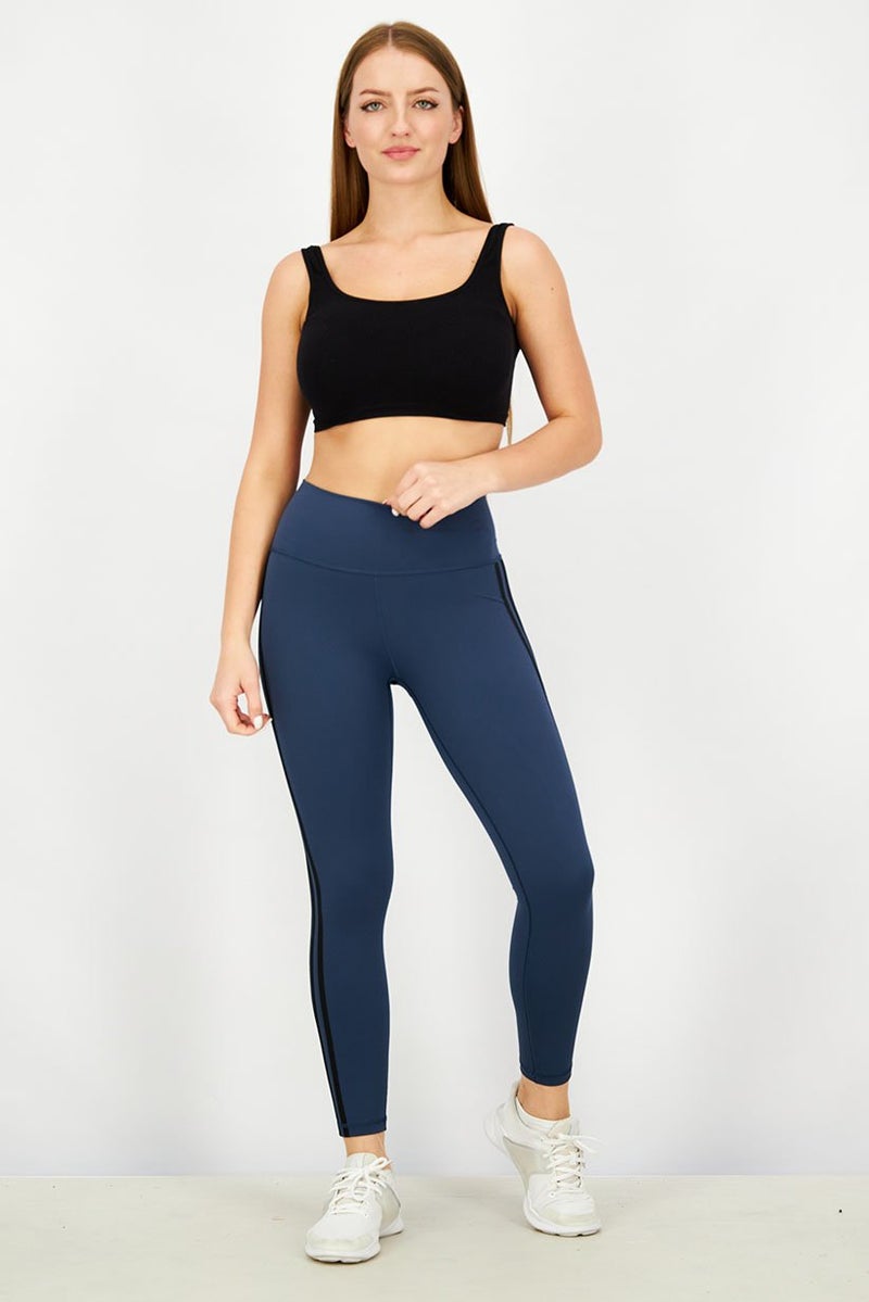 Adidas Women 3 Stripes Pull On Tights, Navy - Image 3