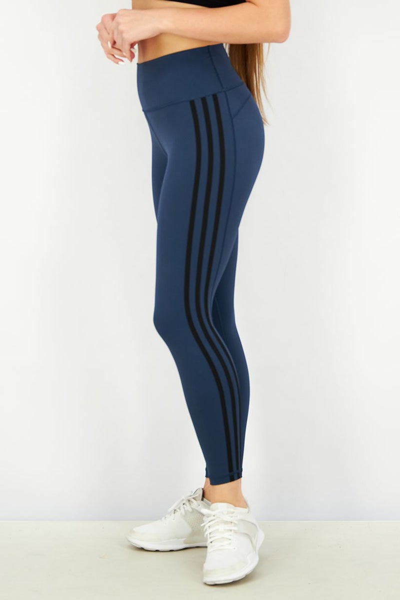 Adidas سروال ضيق نسائي ب3 خطوط، كحلي - Image 4