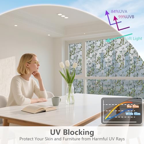 NINETREX One Way Window Privacy Film, Daytime Privacy Static Cling Sun Blocking Anti UV Reflective Window Tint for Home and Office 17.5 x 78.7 inches, Silver Leaf - Image 5