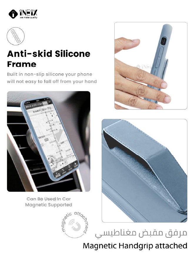 INEIX - 3 in 1 Magnetic Hand Grip Holder Case For Apple iPhone 14 Plus Sky Blue - Image 1