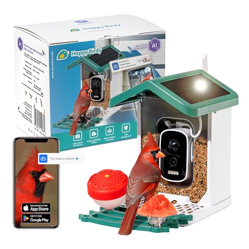 WuzuTech Happy Birdy Smart Bird Feeder with Camera 25K HD Video Wild Bird Feeder with Wall Mount Pole Strap Kit Free AI App IDs 10K Birds Solar Power Panels Infrared Night Vision Weatherproof IP67 - Image 1
