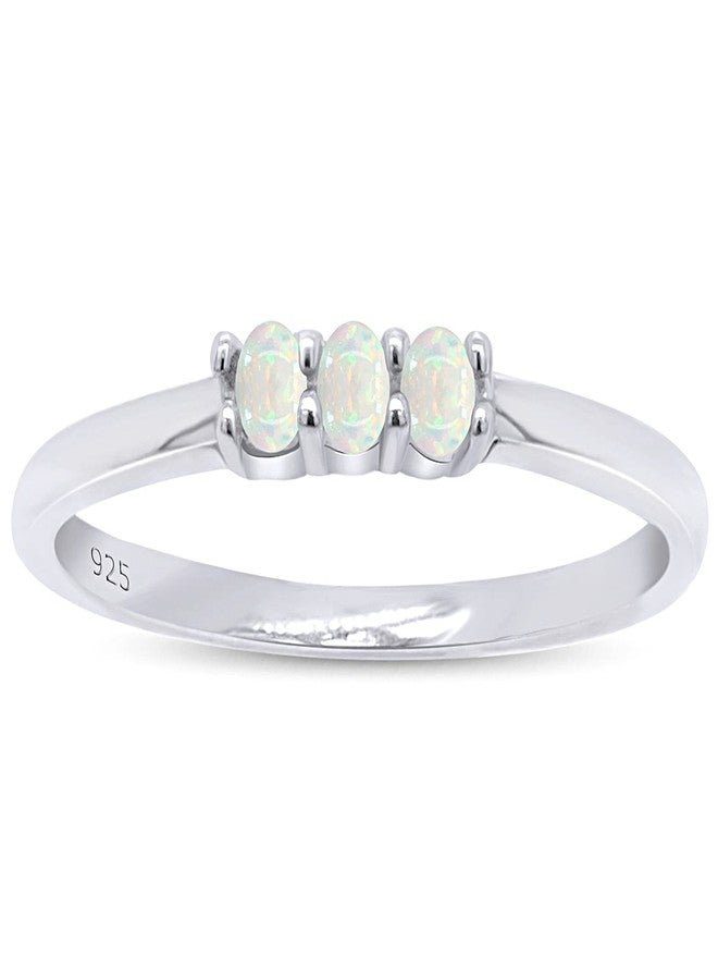 AFFY Three Stone Ring, 1.5MM Round Cut Created Opal Dainty Stackable Engagement Ring In 14k White Gold Plated 925 Sterling Silver Jewelry For Her Ring Size -6 - Image 1
