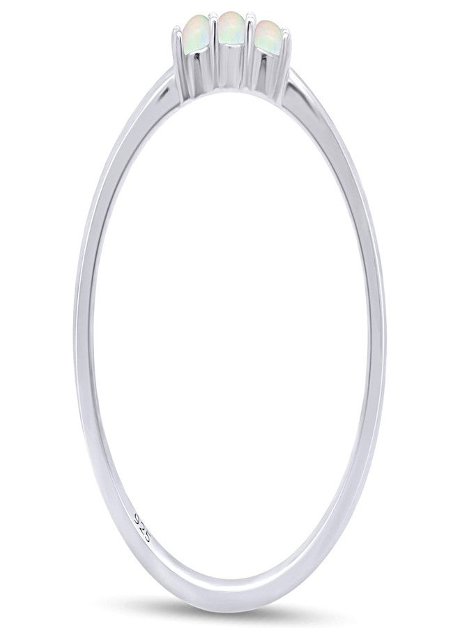 AFFY Three Stone Ring, 1.5MM Round Cut Created Opal Dainty Stackable Engagement Ring In 14k White Gold Plated 925 Sterling Silver Jewelry For Her Ring Size -6 - Image 5
