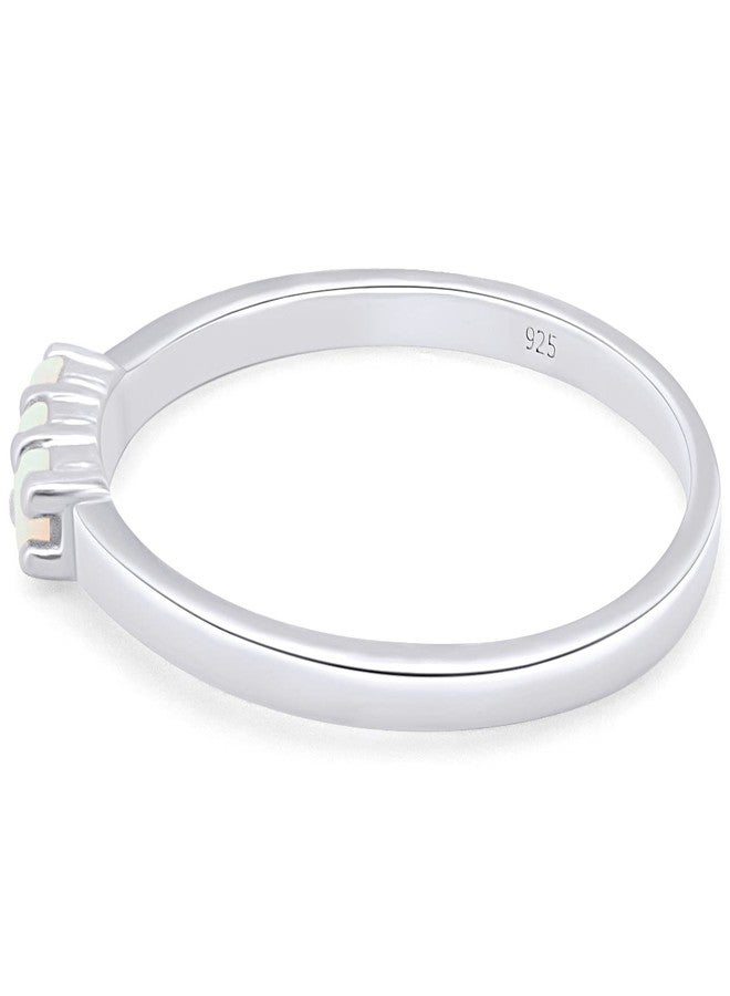 AFFY Three Stone Ring, 1.5MM Round Cut Created Opal Dainty Stackable Engagement Ring In 14k White Gold Plated 925 Sterling Silver Jewelry For Her Ring Size -6 - Image 4
