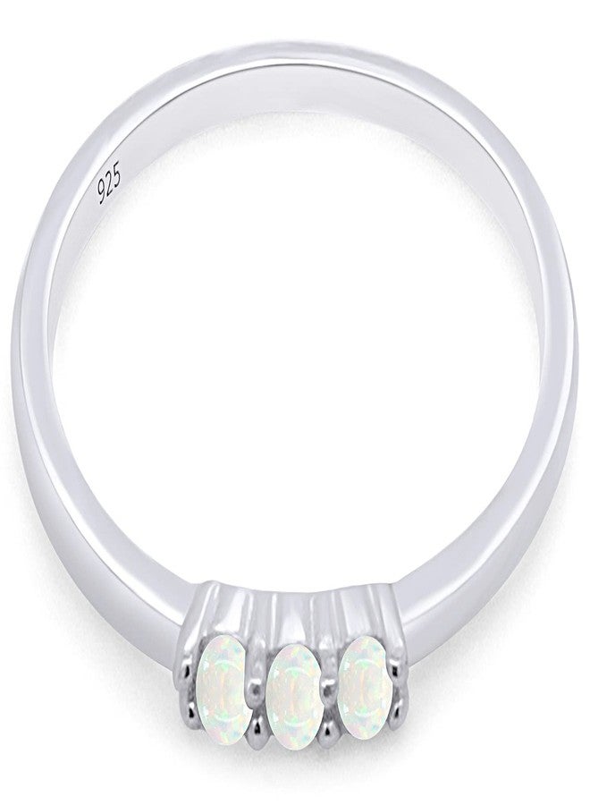 AFFY Three Stone Ring, 1.5MM Round Cut Created Opal Dainty Stackable Engagement Ring In 14k White Gold Plated 925 Sterling Silver Jewelry For Her Ring Size -6 - Image 3