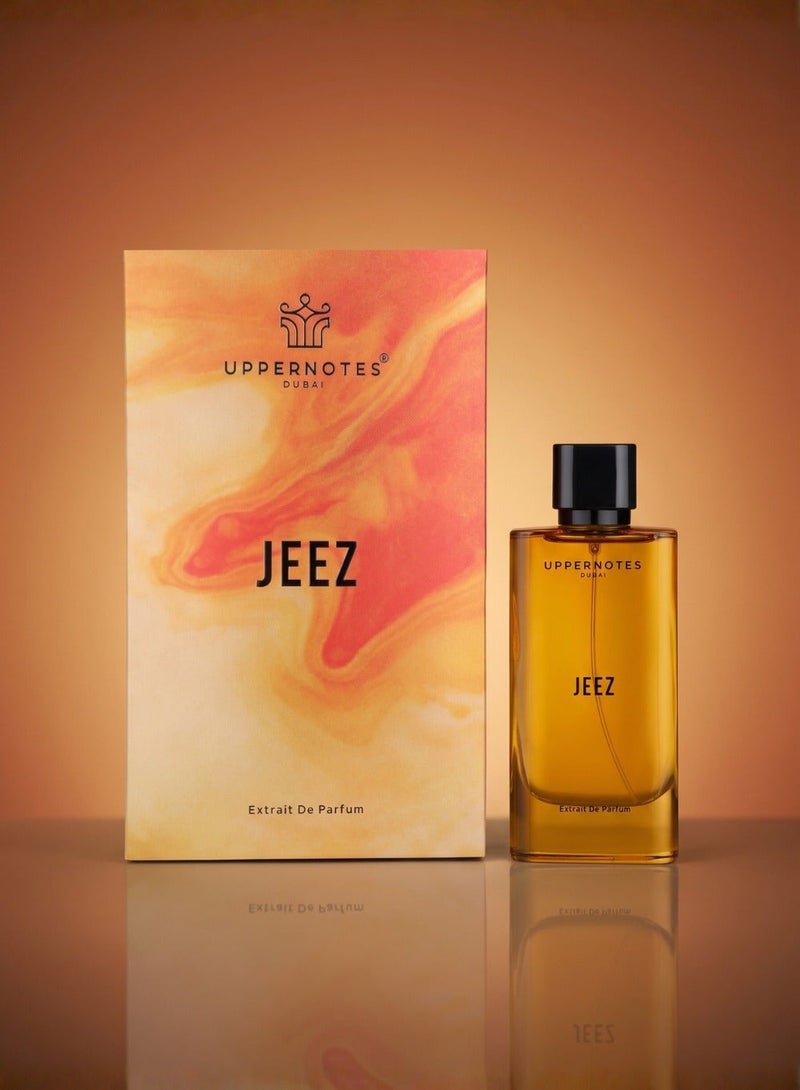UpperNotes Jeez Extrait De Parfum Unisex 80ml | Saffron Oud Bulgarian Rose Amber Tonka | Ultra Sweet Arabian Long Lasting Fragrance UAE - Image 3