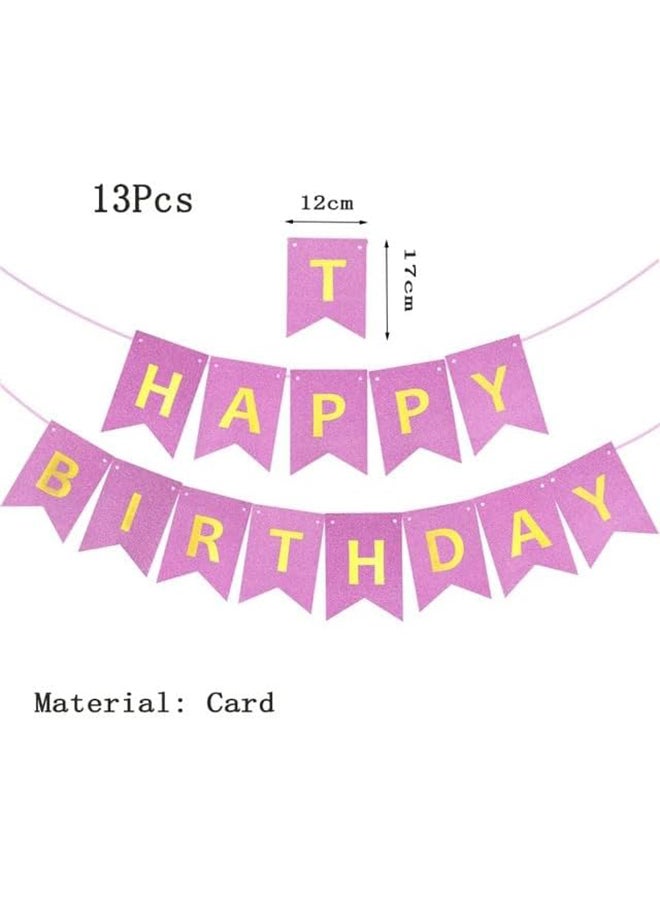 Goldedge Banner Happy Birthday 13 Piece Bunting Home, Party Hall and Backyard Pueple Color Decoration Birthday Signs Party Supplies  - Image 2