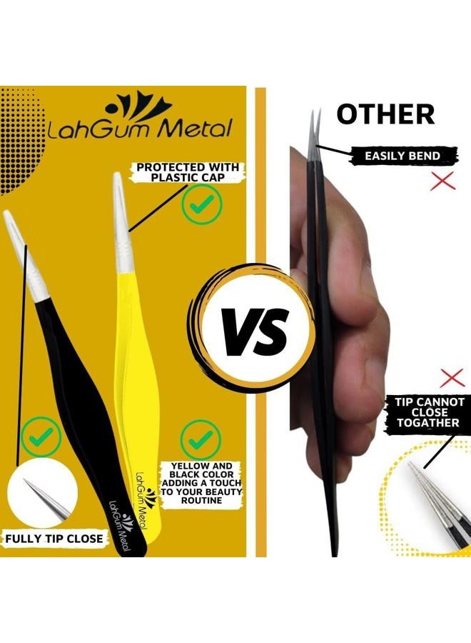 LahGum Metal Super Sharp Pointed Tweezers Precision Fine Point Tip Ingrown Hair Tweezers Kit Best Pointed Tweezers for Women Chin Hair Removal - Extra Thin Tweezers Precision Stainless Facial Hair Remover for Face - Image 3