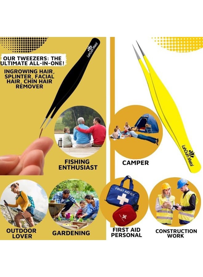 LahGum Metal Super Sharp Pointed Tweezers Precision Fine Point Tip Ingrown Hair Tweezers Kit Best Pointed Tweezers for Women Chin Hair Removal - Extra Thin Tweezers Precision Stainless Facial Hair Remover for Face - Image 4