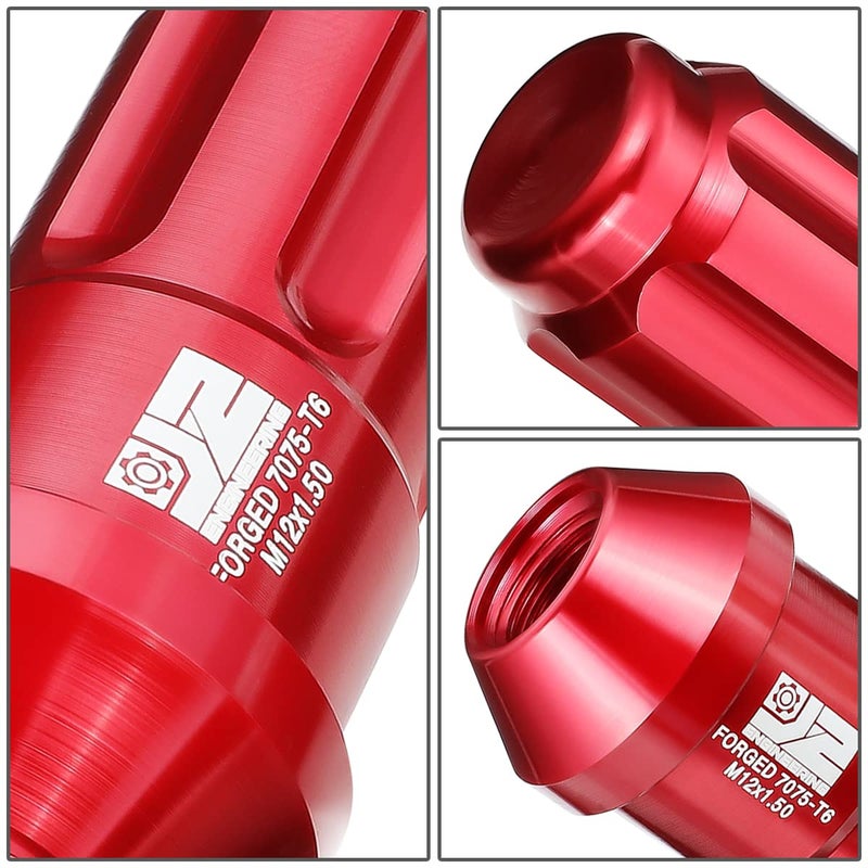J2 Engineering M12 x 1.5 T6-7075 Aluminum 50mm Closed End Lug Nuts with Deep Drive Extension Adapter - Red - Image 3