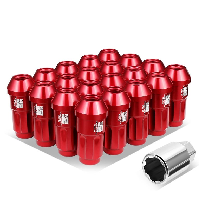 J2 Engineering M12 x 1.5 T6-7075 Aluminum 50mm Closed End Lug Nuts with Deep Drive Extension Adapter - Red - Image 1