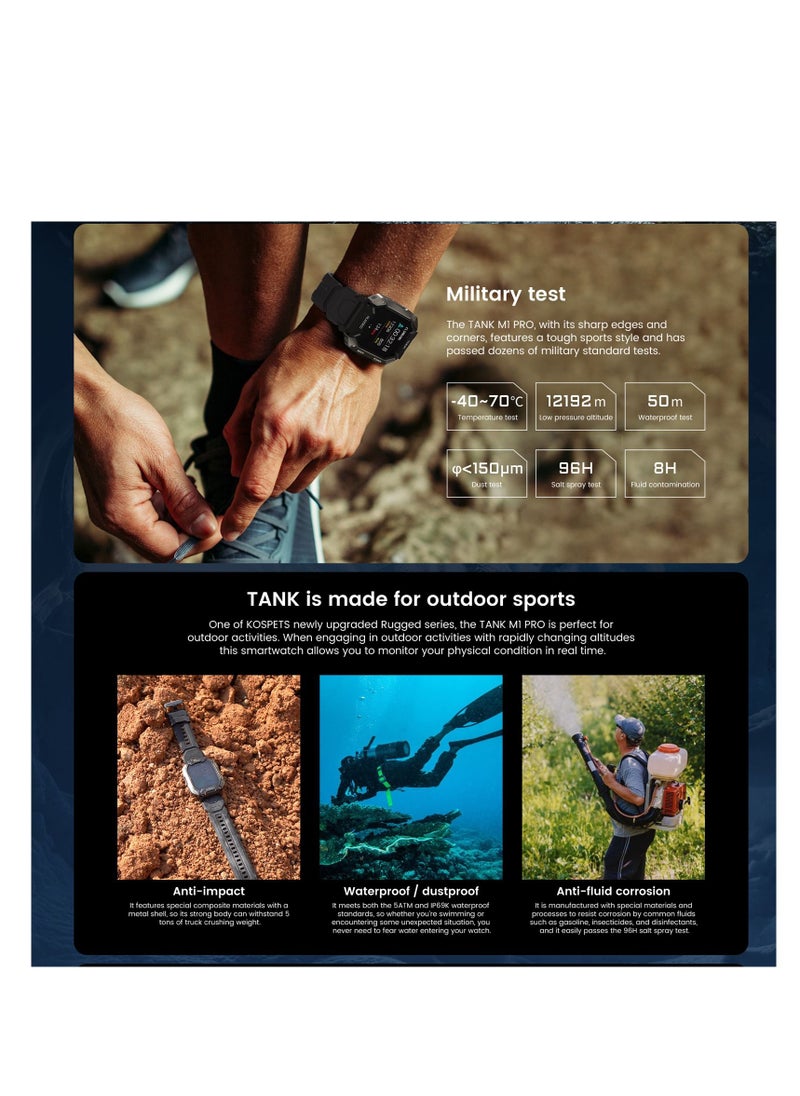 KOSPET - KOSPET TANK M1 PRO Outdoor Sports Rugged Smartwatch Black - Image 1