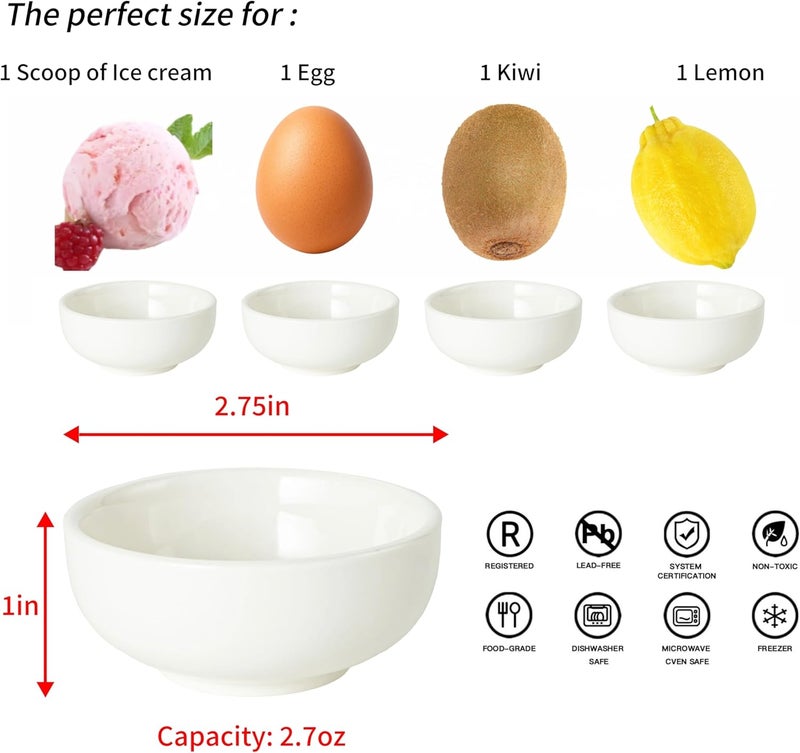 Swuut Ceramic Bowl Sets,2.7 oz Small Candy Sauce Bowls,Cute Dipping Bowls Microwave Safe Ceramic Pinch Snack Deep Serving Bowls For Party,Set of 6(White) - Image 2