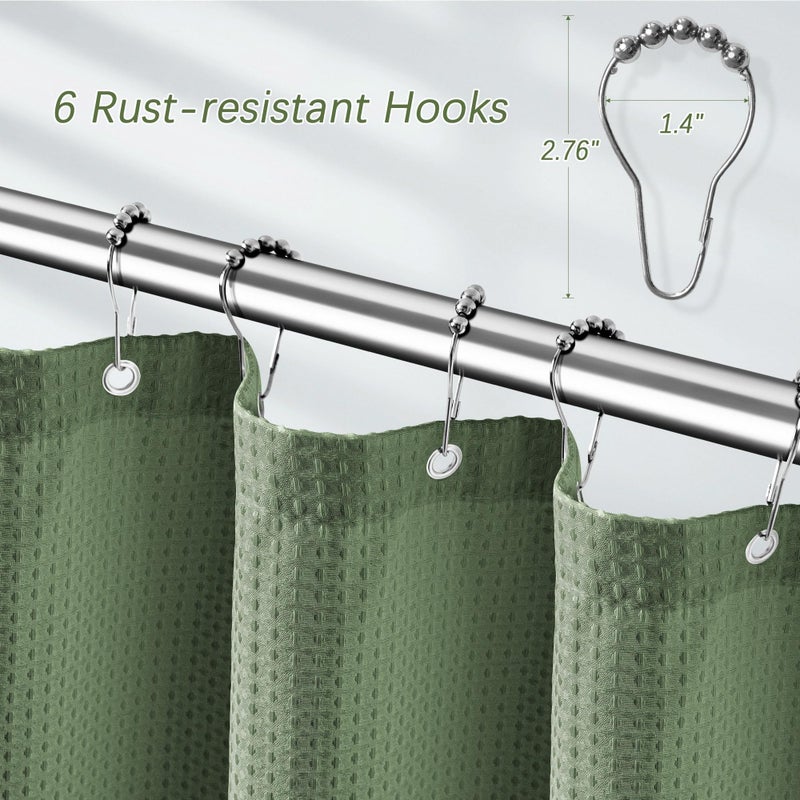 PANGSINNE PANGSINNE Green Stall Shower Curtain Waffle Weave Fabric  Luxury Waterproof Shower Curtains  256GSM Heavy Duty Camper Shower Curtain for Travel Trailers with 6 Metal Hooks  36Wx72H Sage Green - Image 3