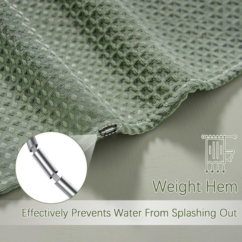PANGSINNE PANGSINNE Green Stall Shower Curtain Waffle Weave Fabric  Luxury Waterproof Shower Curtains  256GSM Heavy Duty Camper Shower Curtain for Travel Trailers with 6 Metal Hooks  36Wx72H Sage Green - Image 4