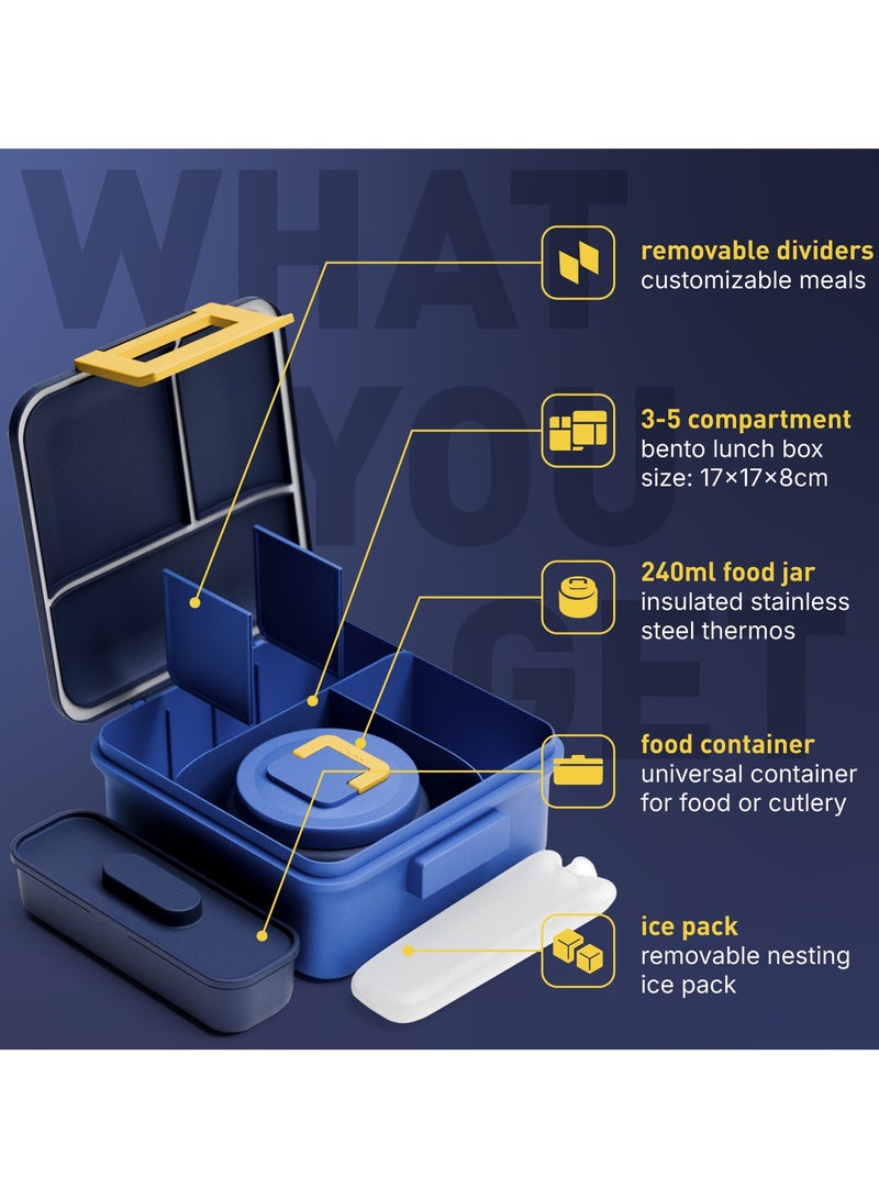 BEOLA Lunch Box for Kids with Food Jar Inside, Multi Compartment Bento Lunch Box with 240ml Food Thermos and Ice Pack, Tiffin Box for Kids with Insulated Steel Jar, Lightweight BPA free (Pixel Play) - Image 2