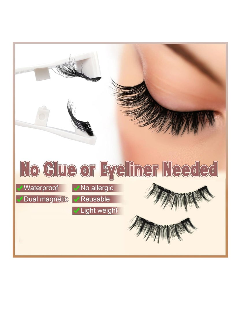 GUDOO Magnetic Eyelashes Reusable Dual Magnetic Lashes without Eyeliner Natural Look Magnetic Eyelashes with Applicator False Eyelashes No Glue Magnetic Lashes (Black UU06) - Image 3