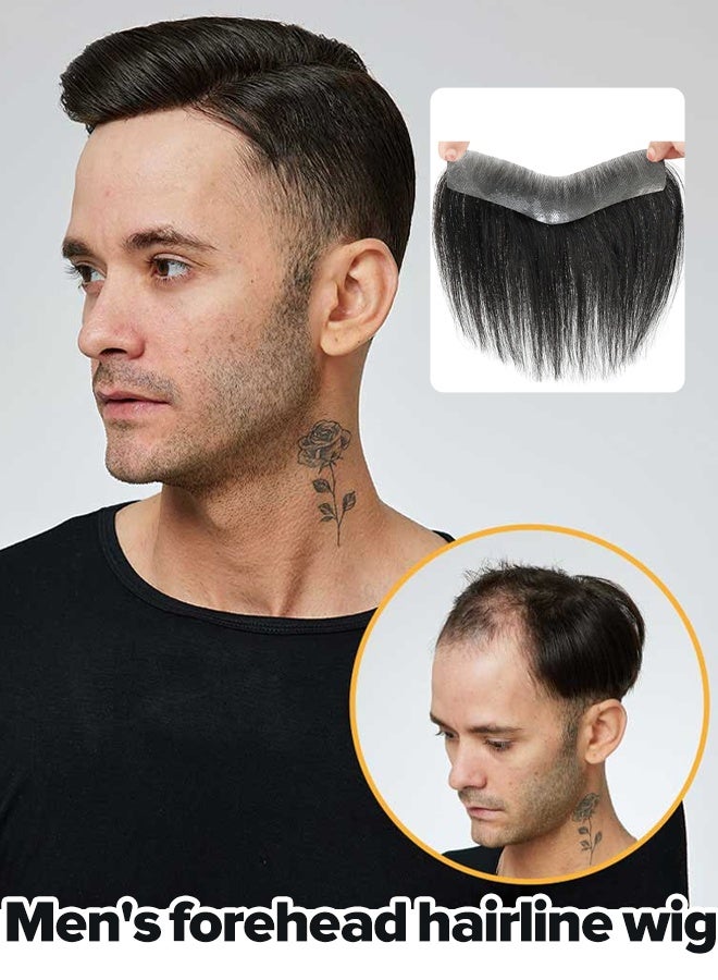 Hair Wig for Men 100% Real Human Hair Forehead wig highlights for men , V-Shape Frontal Hair Topper Soft Thin Skin Base Natural Hairline hair-and-scalp-treatments (black) - Image 1