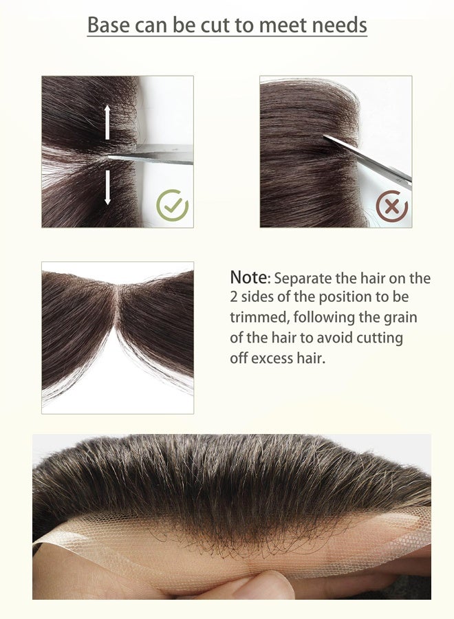 Hair Wig for Men 100% Real Human Hair Forehead wig highlights for men , V-Shape Frontal Hair Topper Soft Thin Skin Base Natural Hairline hair-and-scalp-treatments (black) - Image 3