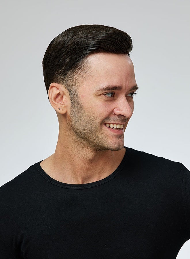 Hair Wig for Men 100% Real Human Hair Forehead wig highlights for men , V-Shape Frontal Hair Topper Soft Thin Skin Base Natural Hairline hair-and-scalp-treatments (black) - Image 5