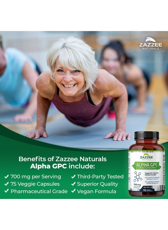 Zazzee - Zazzee Alpha GPC Choline 600 mg per Serving, 75 Count, Vegan, Support for Overall Brain Function, Memory, Focus and Concentration - Image 1
