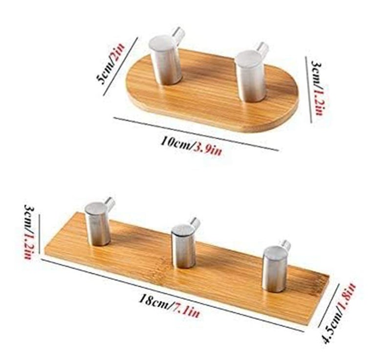 DORMICO Stainless Steel Hooks, Bamboo Towel Hooks, Waterproof Adhesive Hooks Wood, Self Adhesive Hooks Holder with Wood for Bathroom, Toilet, Kitchen, Bedroom Triple Hook,Pack of 1 - Image 2