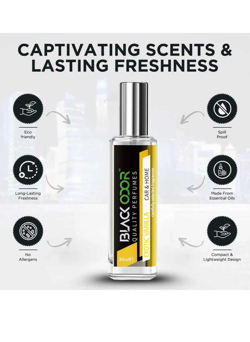 BLACK ODOR Exotic Vanilla Car & Home Perfume Spray 30ml BO-34 – Long Lasting Air Freshener with Hanging Tag, 100% Natural Essential Oils, Alcohol Free, Eco Friendly, for Car, SUV, Sedan, Living Room, Office & Gym - Image 2