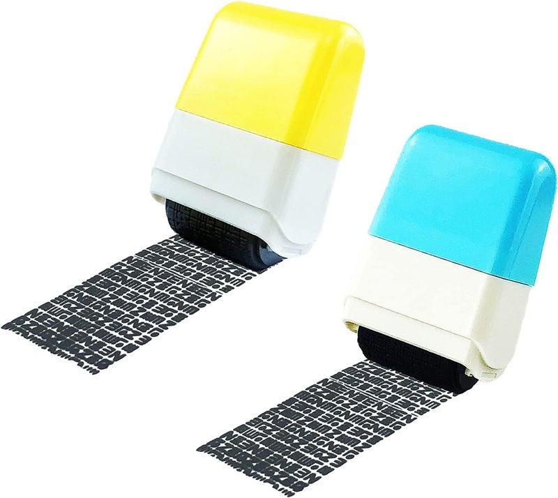 CHORONMO Store 2Pcs Identity Protection Roller Stamps Identity Prevention Theft Stamp Wide Rolling Security Stamp for Privacy Protection, ID Blockout and Address Blocker (Yellow and Blue) - Image 1