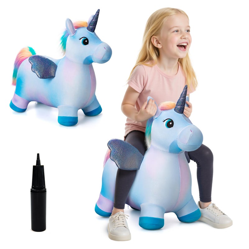 EVERICH TOY Unicorn Bouncy Horses Inflatable Plush Hopping Toy Bouncing Hopper Animals for Toddlers Outdoor  Indoor Christmas Toys for Boys Girls Gril Toys Gifts for 13 WFree Pump - Image 2