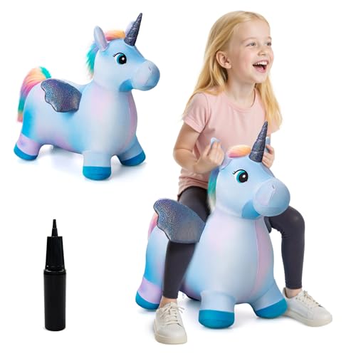 EVERICH TOY Unicorn Bouncy Horses Inflatable Plush Hopping Toy Bouncing Hopper Animals for Toddlers Outdoor  Indoor Christmas Toys for Boys Girls Gril Toys Gifts for 13 WFree Pump - Image 1
