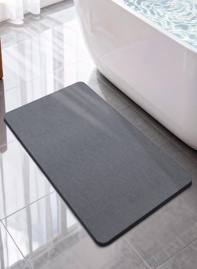 THMINS Dark Gray Stone Bath Mat with Rubber Bottom, 24''x16'' Diatomaceous Earth Shower Mat, Non Slip, Super Absorbent, Self-Quick-Drying, Easy to Clean for Bathroom/Ktichen - Image 1