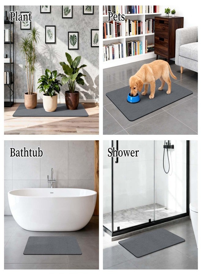THMINS Dark Gray Stone Bath Mat with Rubber Bottom, 24''x16'' Diatomaceous Earth Shower Mat, Non Slip, Super Absorbent, Self-Quick-Drying, Easy to Clean for Bathroom/Ktichen - Image 4