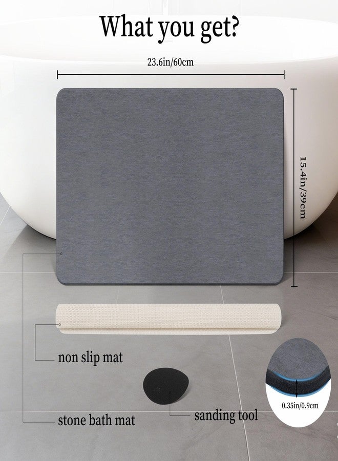 THMINS Dark Gray Stone Bath Mat with Rubber Bottom, 24''x16'' Diatomaceous Earth Shower Mat, Non Slip, Super Absorbent, Self-Quick-Drying, Easy to Clean for Bathroom/Ktichen - Image 2