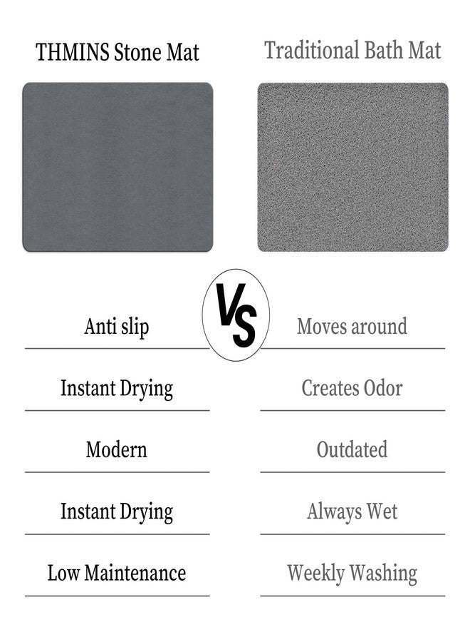 THMINS Dark Gray Stone Bath Mat with Rubber Bottom, 24''x16'' Diatomaceous Earth Shower Mat, Non Slip, Super Absorbent, Self-Quick-Drying, Easy to Clean for Bathroom/Ktichen - Image 3