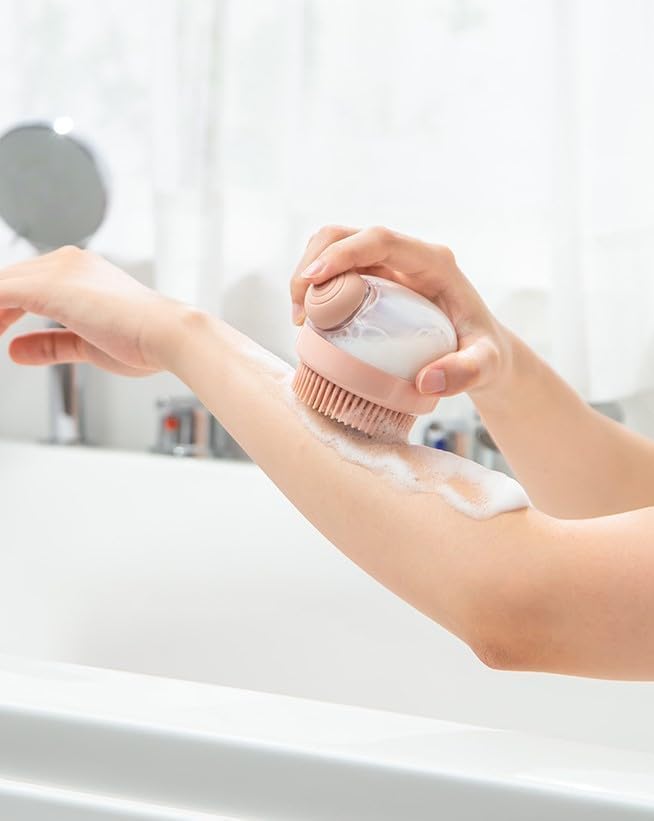 MVM Enterprise Hair Scalp Massager Shower Scrubber with Shower Gel Dispenser Function Exfoliator Shampoo Brush with Silicone Bristles Body Wash Soap Dispenser Soft Bristles - Image 2
