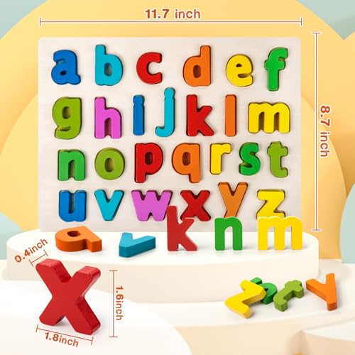 Attmu Alphabet Puzzle Wooden Puzzles for Toddlers ABC Puzzle Shape Alphabet Learning Puzzles Toys with Puzzle Board Letter Blocks for Preschool Girls Boys Lowercase Letter Puzzle - Image 5