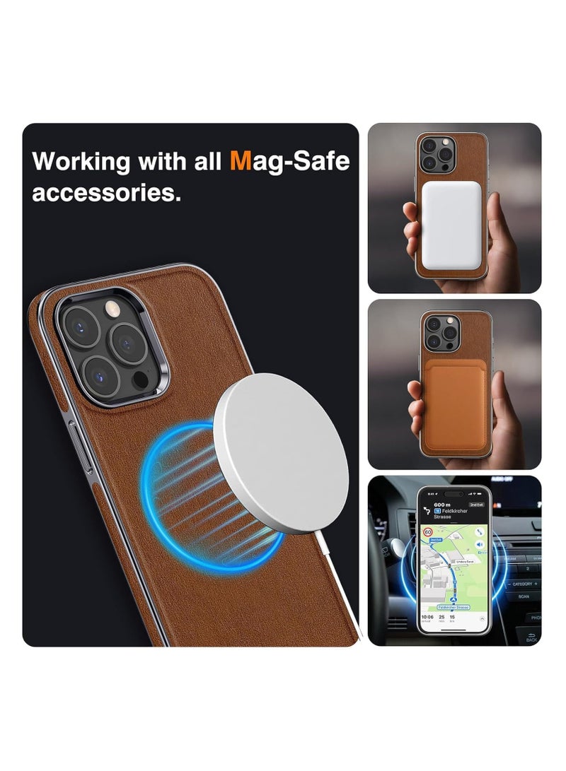 حافظة iPhone 16 Pro Max، متوافقة مع جلد Ma-g-s-afe الفاخر مع بطانة من الألياف الدقيقة وغطاء كلاسيكي للأعمال وقبضة ناعمة ومضادة للصدمات (بني، iPhone 16 Pro Max) - Image 4