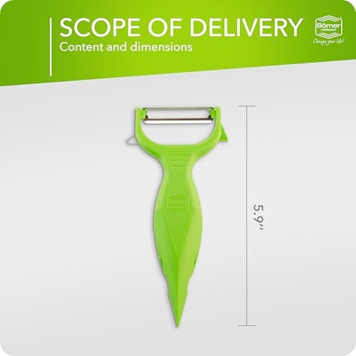 Börner Vegetable Peeler (6-in-1) • Garnishing Peeler with Grater • Multifunctional Peeler for Fruits & Vegetables • Fruit Peeler, Universal Peeler, Potato Peeler • Color: Red - Image 3
