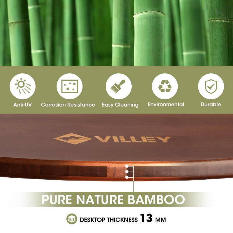 VILLEY Bamboo Round Folding Table, Camping Half-fold Portable Table with Carrying Bag for Indoor & Outdoor Picnic Coffee Barbecue Beach Card Game - Image 5