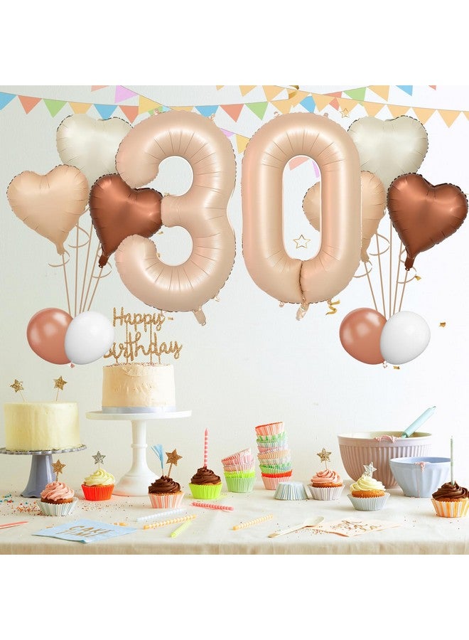 Biapian 40 Inch Light Brown Number 30 Balloons, 8Pcs Large Foil Number 3 & 0 Balloons With 18'' Nude Heart Balloon For 30Th Year Old Birthday Decorations Men Women Wedding Anniversary Party Supplies - Image 5