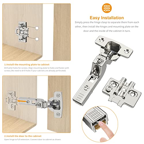Chibery 10 Pack Frameless Inset Soft Close Concealed European Hinges, Self Closing Satin Nickel, 105 ° Open Angle 4D Adjustment, Speed Control, Clip On, Stainless Steel for Cabinet Door - Image 5