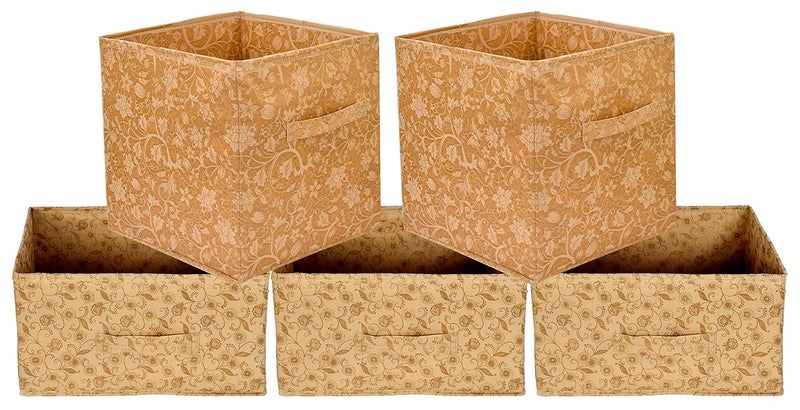 Kuber Industries Metalic Floral Print Non Woven Fabric 5Drawer Storage and Cloth Organizer Unit for Closet BeigeKUBMART1763 Standard - Image 1