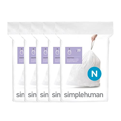 simplehuman Code N 100 Count, Dispenser Pack Custom Fit Liners, Drawstring Trash Bags, 45-50 Liter / 11.9-13.2 Gallon, White - Image 1