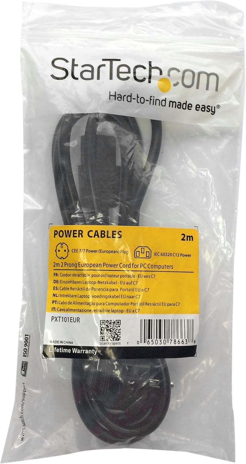 StarTech 2 Prong European PC Power Cord - Type F Connector, 250 Volts - Image 4
