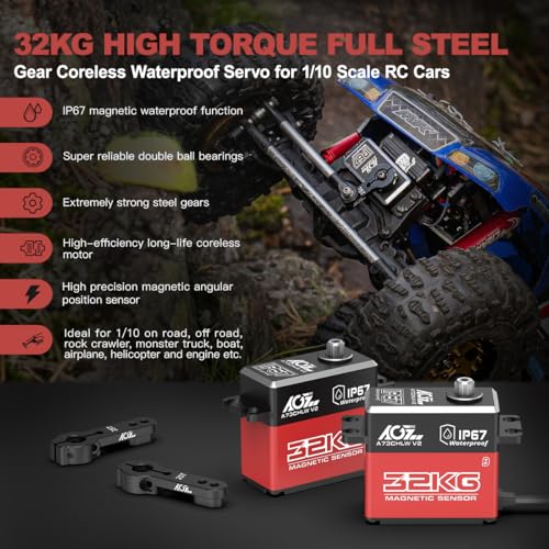 AGFRC 32KG IP67-Waterproof RC-Servo High-Torque - Full Metal Gear Coreless Steering Servo for 1/10 RC Car Boat Crawler, Control Angle 180° (A73CHLW V2) - Image 3