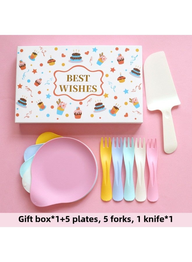 Birthday Dinner Plate Cake Tableware Food Grade Plastic Dinner Plate Disposable Paper Plate Candle Wet Wipes Four-in-one-Color:Basic Colored Water Droplets For Five People - Image 1